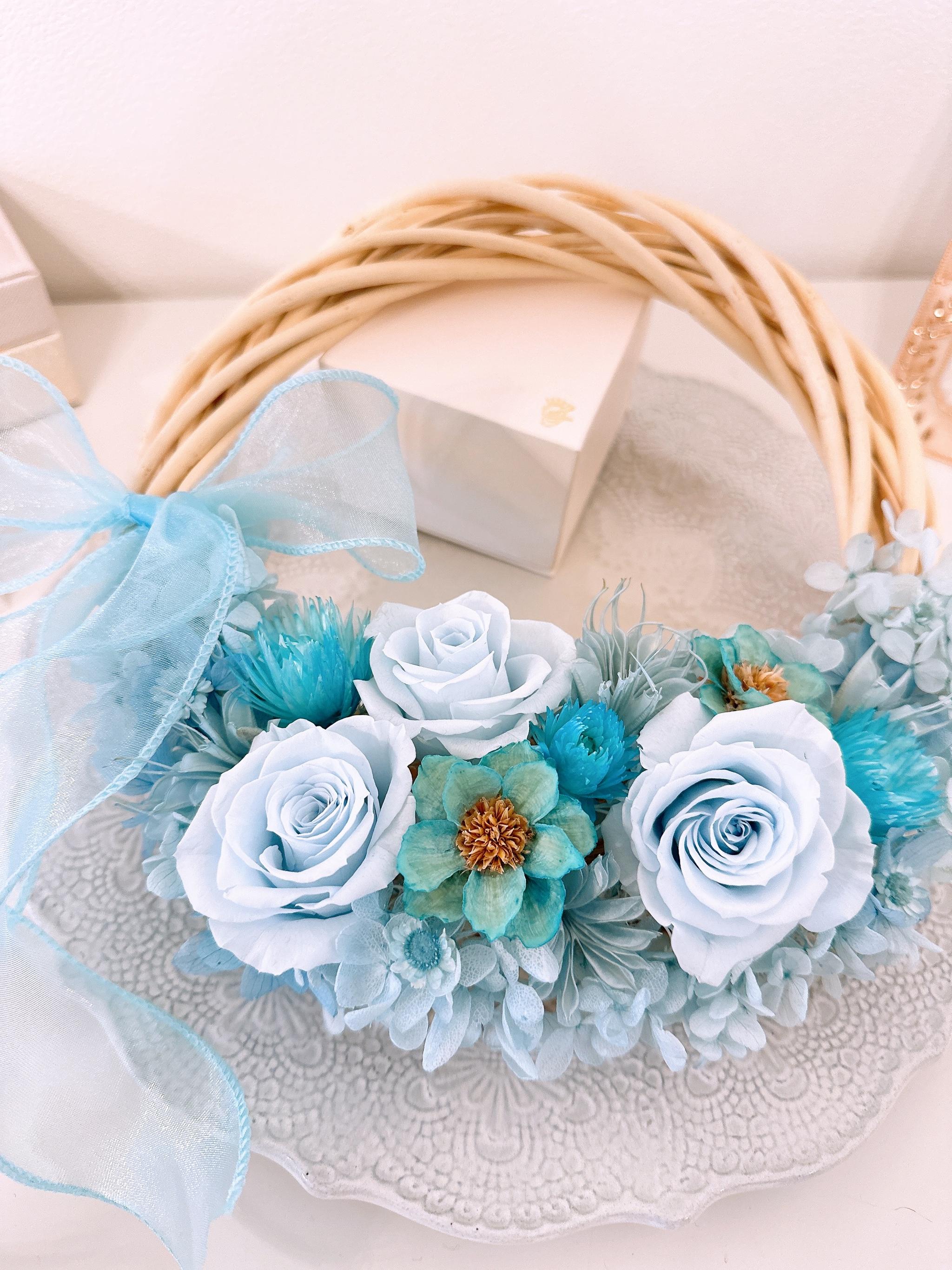 【ハーフリース】ブルー 青 夏色 バラ アジサイ ギフト 結婚 新築 誕生日 長寿 開店祝 お見舞い プリザーブド | 12枚目